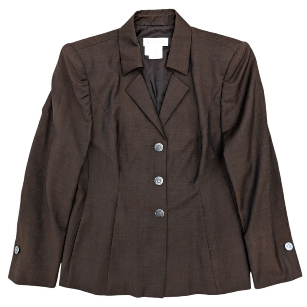 Escada Italy Women's 100% Wool Brown Three Button Blazer Size EU 42 US S